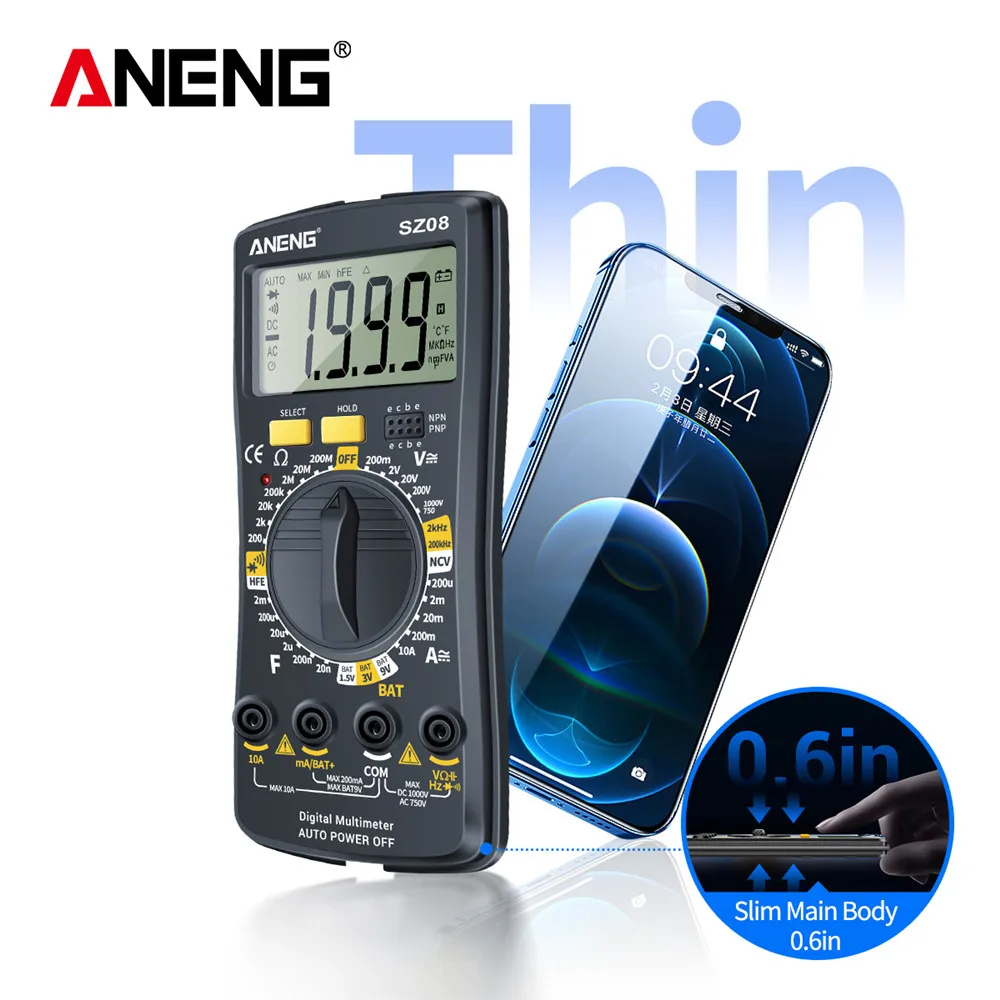 Цифровой мультиметр ANENG SZ08 профессиональный вольтметр с ультратонким