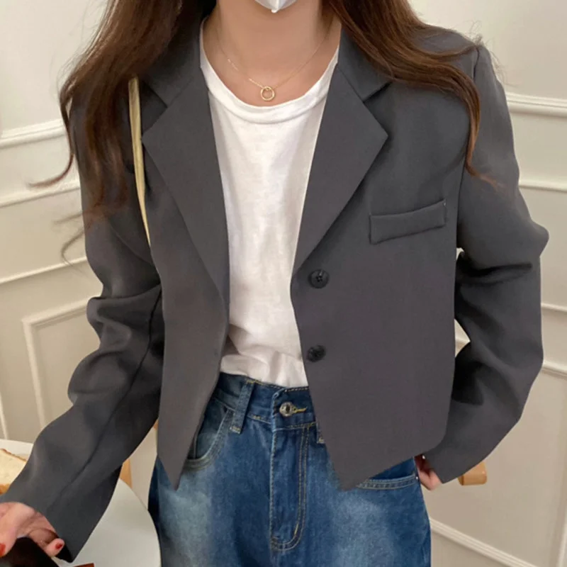 

V-neck black small suit coat women's spring and autumn 2021 new Korean loose and thin leisure short suit fashion