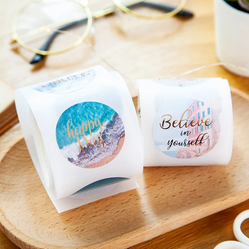 

5CM * 3M Thank You Gift Sealing Hot Stamping Round Label Sticker Aesthetic Diary Accessories Die Cut Manual Tape Stationery