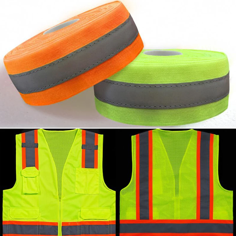 

High Visibility Reflective Tape Strip, Fabric Florescent Reflective Safety Tape Sew-on Warning Safety Trim