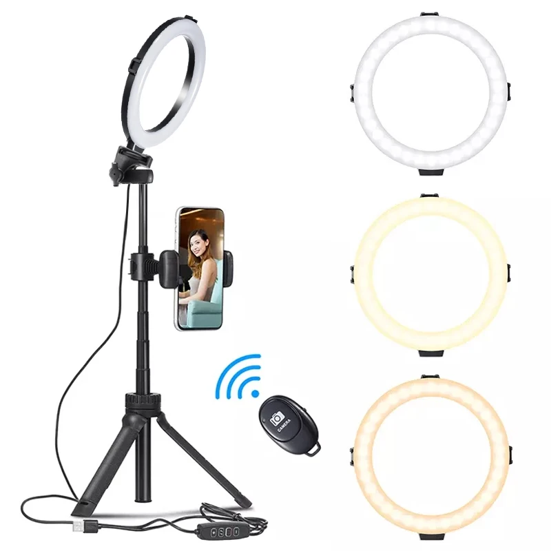 

2021 New VIJIM 8 inch 20cm Selfie Ring Light with Tripod Stand Phone Holder Ring Lamp Desk LED Ringlight for Youtube Vlog Makeup