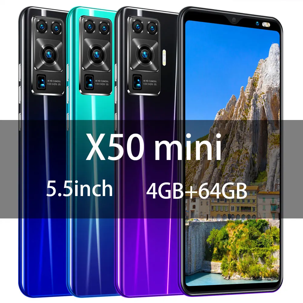 

Cheap Smartphone X50 mini 5.5Inch 4+64GB 4800mAh Battery 8+16MP Camera Dual SIM Face ID Unlock 4G 5G Network Mobile Cell Phone