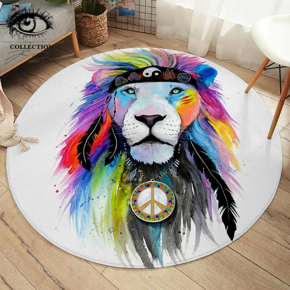 Круглый ковер Hippy Lion by Pixie Cold Art напольный коврик с принтом в виде животных