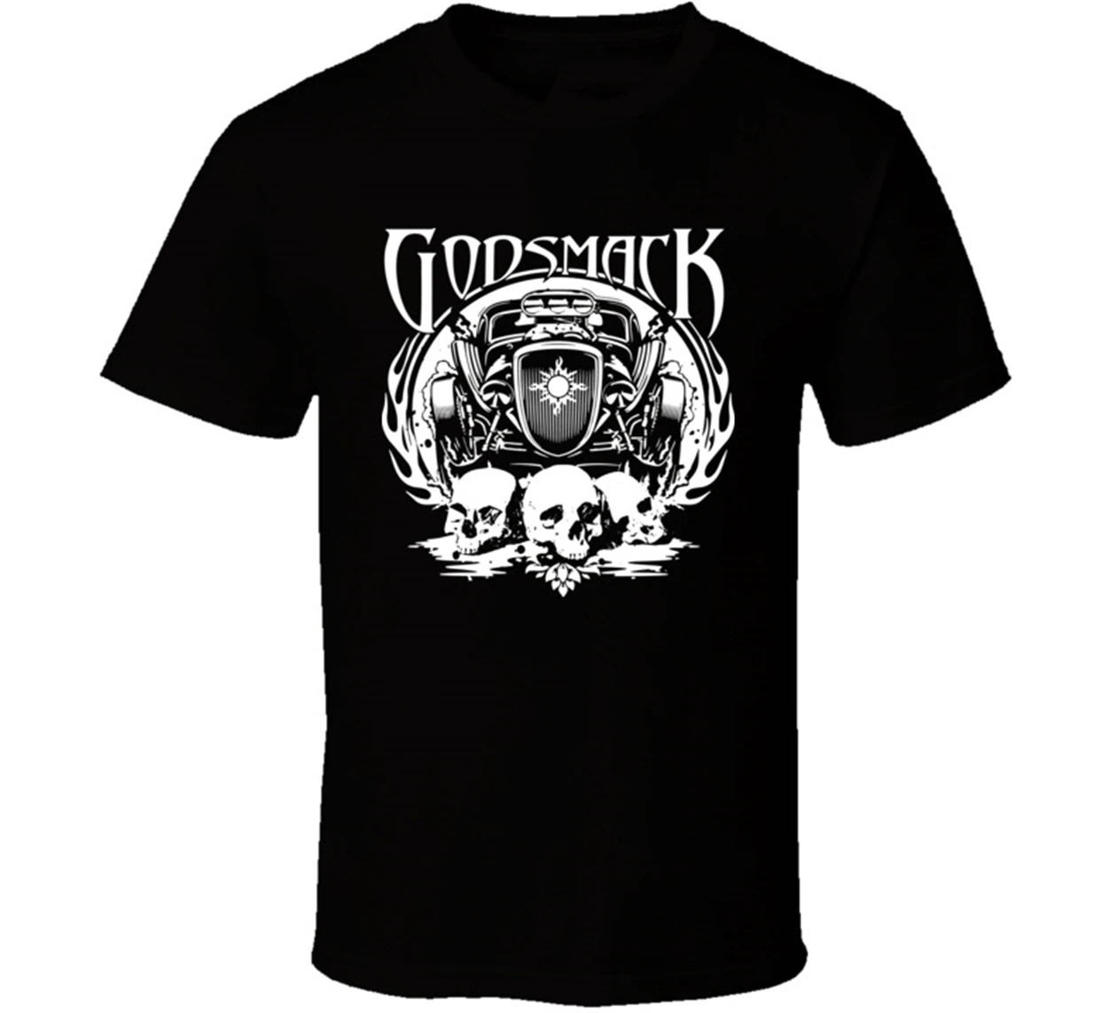 Мужская футболка с логотипом Godsmack черно белая музыкальным черепом одежда