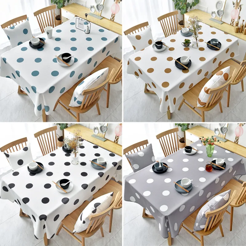 Моющаяся скатерть из хлопка и льна прямоугольная в горошек для телевизора