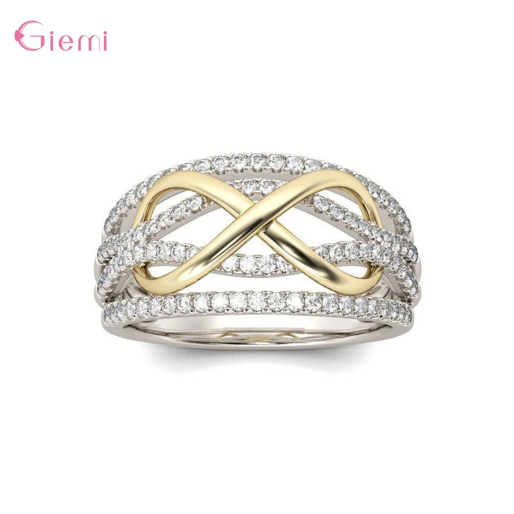 

Luxury Exquisite Cubic Zirconia Multiple Sizes 925 Sterling Silver Rings Gold Figure 8 Statement For Women Grandeur Jewelry