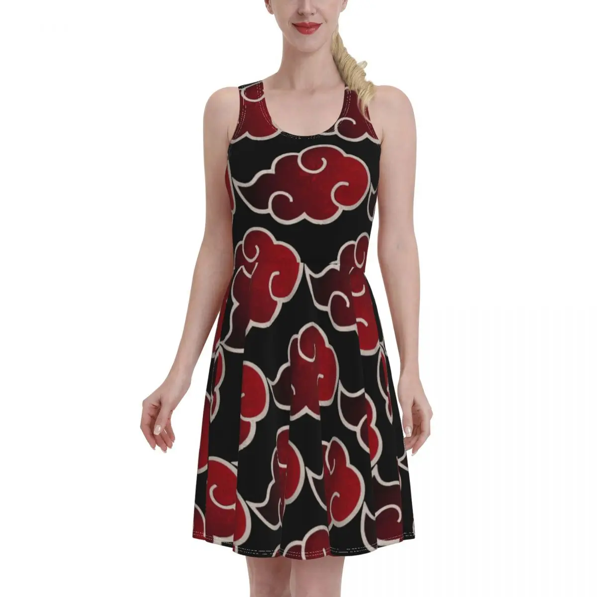 

Akastuki Uzumaki Women Dress Summer 2021 Sexy O Neck Japanese Anime Print Beach Dress Sleeveless Mini Dress