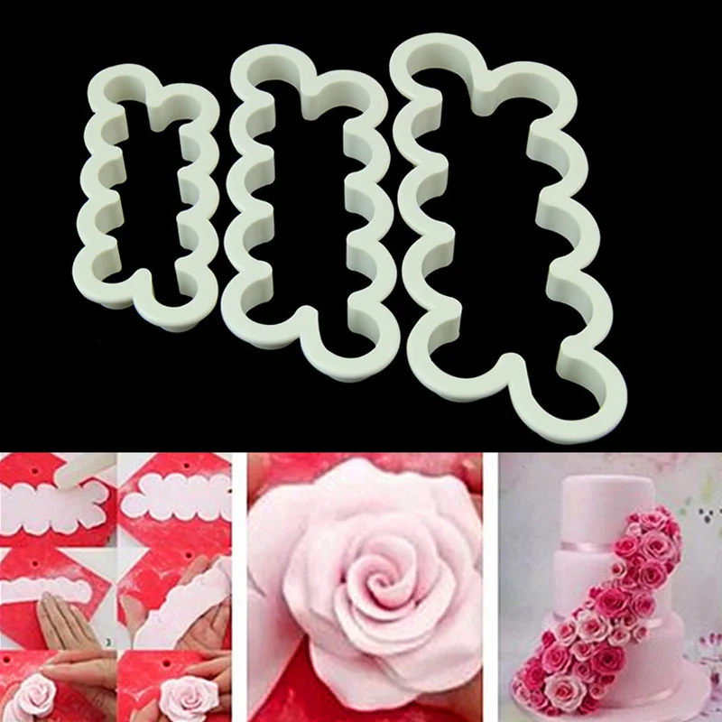

3Pcs Fondant Mold 3D Mold Sugar Cake Printing Cutter Mold Baking Tools Biscuit Molds Cake Decorating Tools Kitchen Rose Cutting