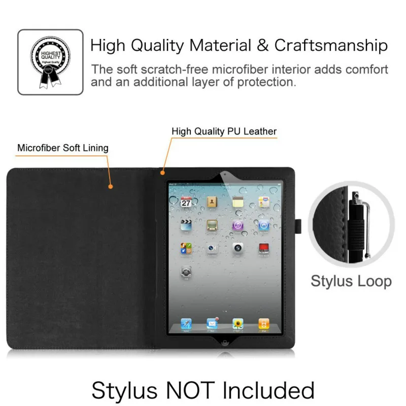 For iPad 2 3 4 Case with Apple Pencil Holder Cover,Premium Leather Folio Stand Cover Case for iPad 2 3 4 A1395 A1460 A1416 A1430