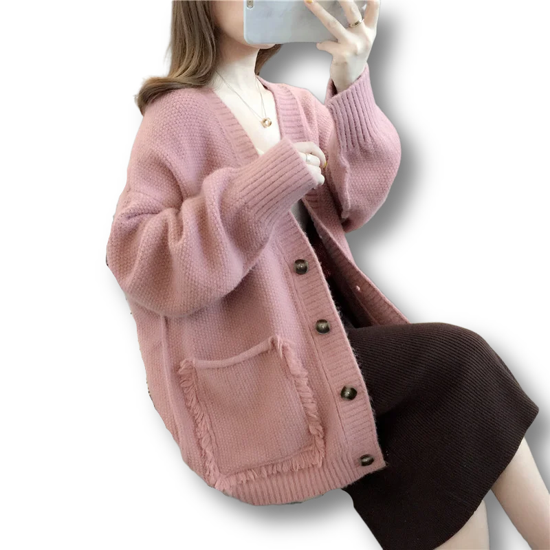 

Knitted Thicken Warm Women Sweater Cardigan Solid Loose Thicken Warm Pocket Female Outwear Coats Tops