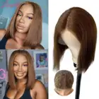 Парик коричневый Боб, бразильские прямые человеческие волосы, короткий Боб, парик предварительно выщипанный 13x1 T, парик на сетке спереди для женщин Licoville