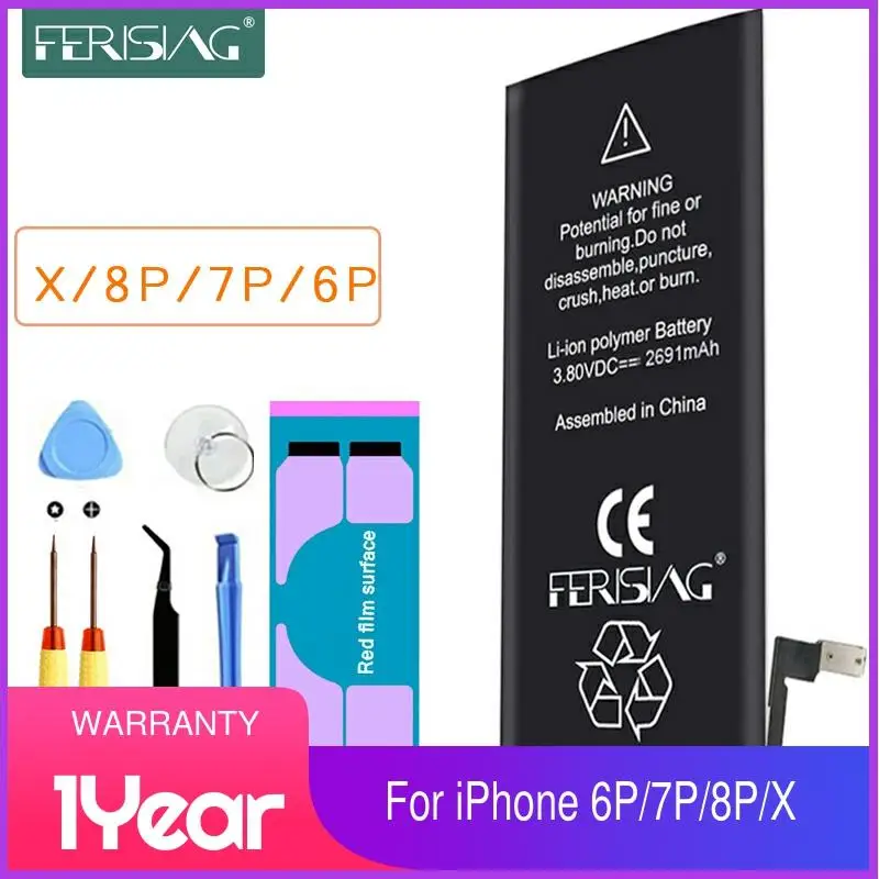 Зарядное устройство FERISING телефон Аккумулятор для iPhone X 6P 6SP 7P 8 100%