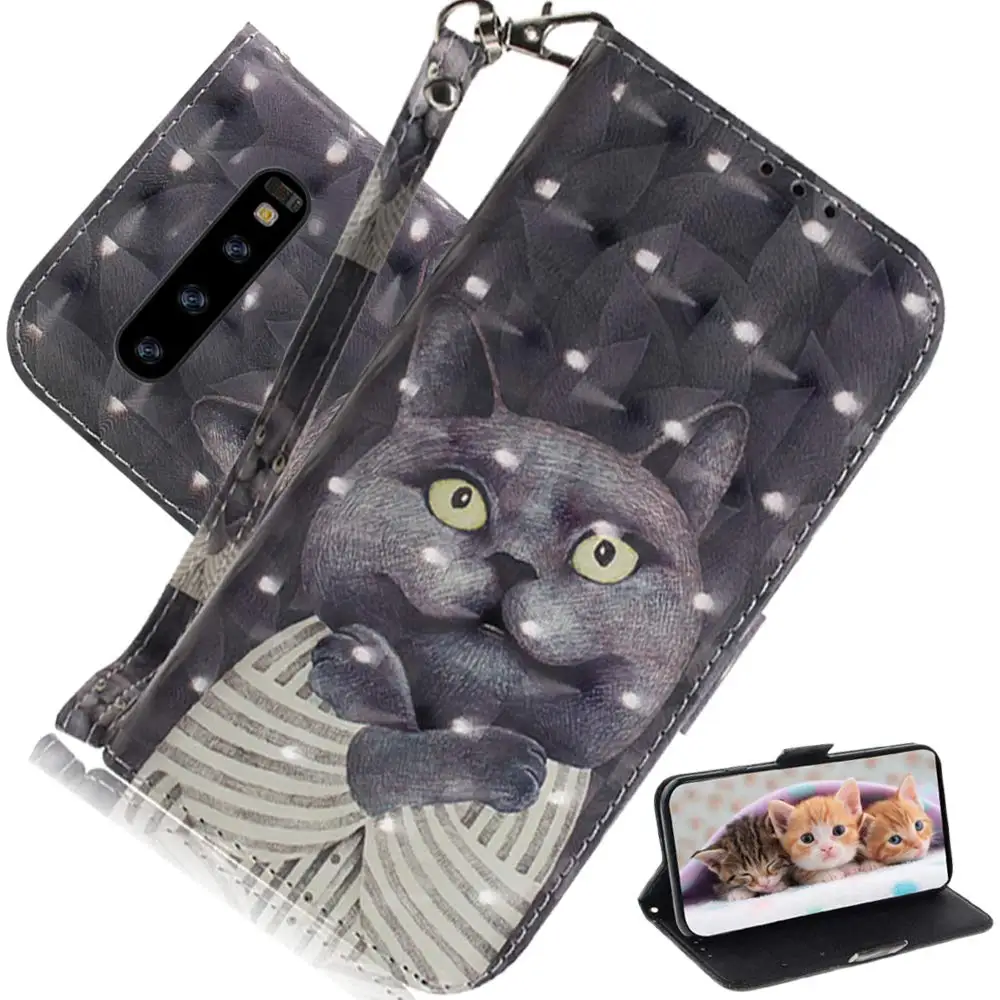 Black Cat 3D(полиуретан) с откидной крышкой для samsung Galaxy A70 A50 A30 A20 A10 A40 A60 A80 A20E чехол с мультипликационным принтом из искусственной кожи чехол для samsung A50s A30S - Цвет: Black Cat