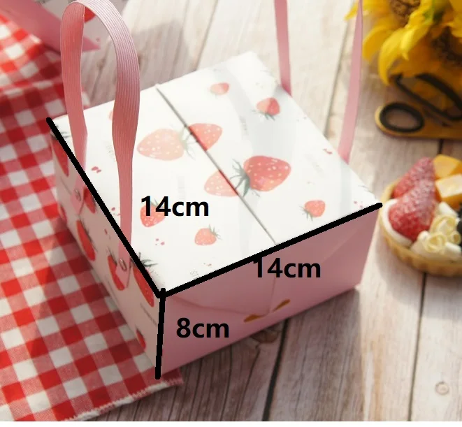 only this box 5 pcs 2 размера на выбор 5 шт бумажная коробка с ручкой в виде клубники для рулона торта, конфет, печенья, шоколада, подарочная упаковка для свадебного использования - Цвет: only this box 5 pcs