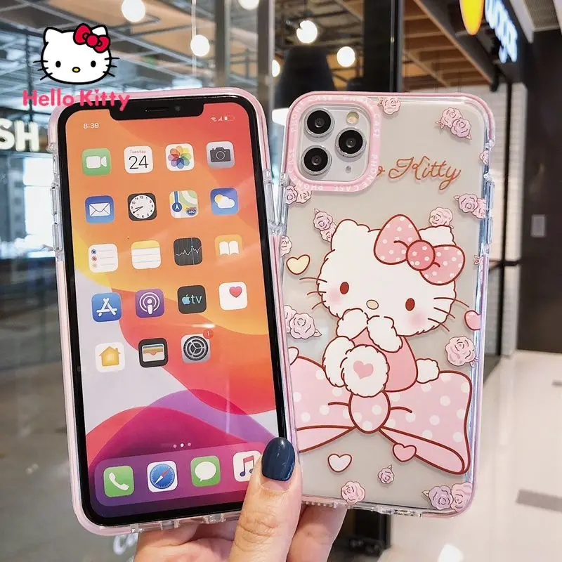 

Hello Kitty bow for iPhone 13/13Pro/13Promax/13min/X/XR/XS/XSMAX/11/12Pro/12mini Phone transparent Fall prevention Case Cover