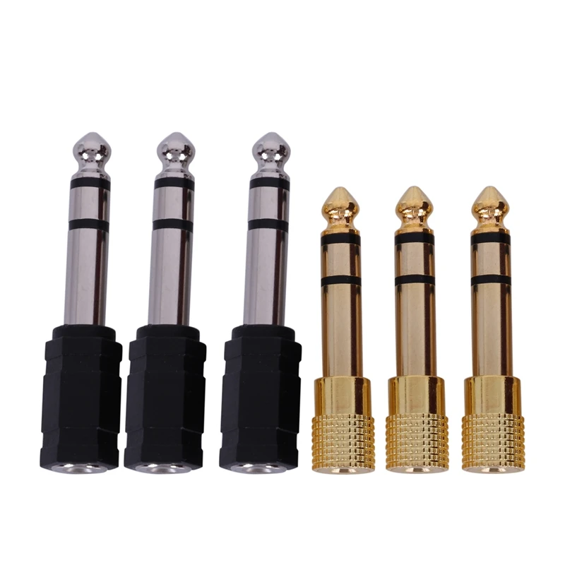 

6 Pieces Headphone Adapter 6.35 mm(1/4 inch) Male to 3.5 mm(1/8 inch) Female Stereo o Earphone Jack Adapter, Black/Gold Plat