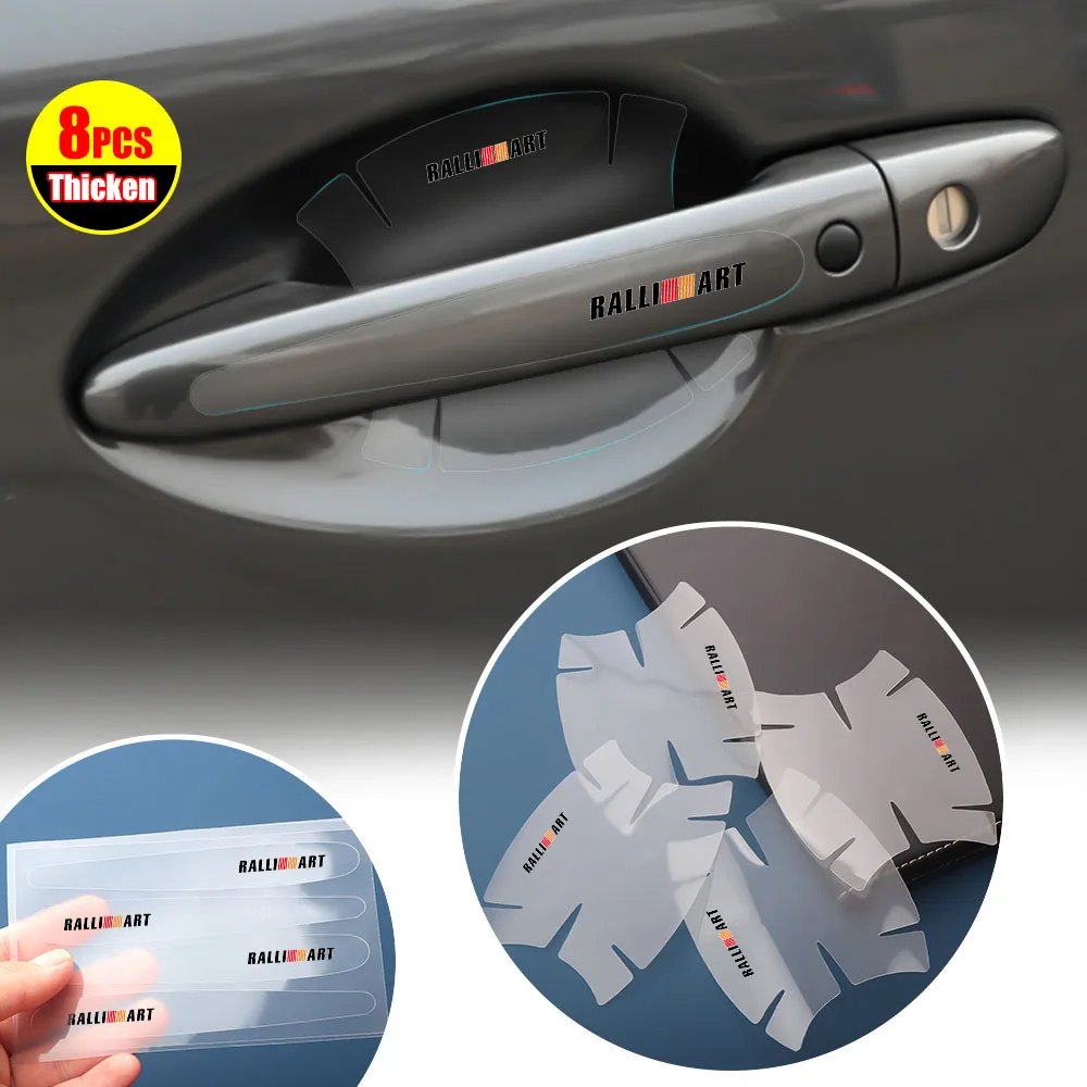 

8Pcs RALLIART Logo Car Door Handle Anti Scratch Protective Film Sticker for Mitsubishi ASX Lancer Pajero 4 Outlander Colt Galant