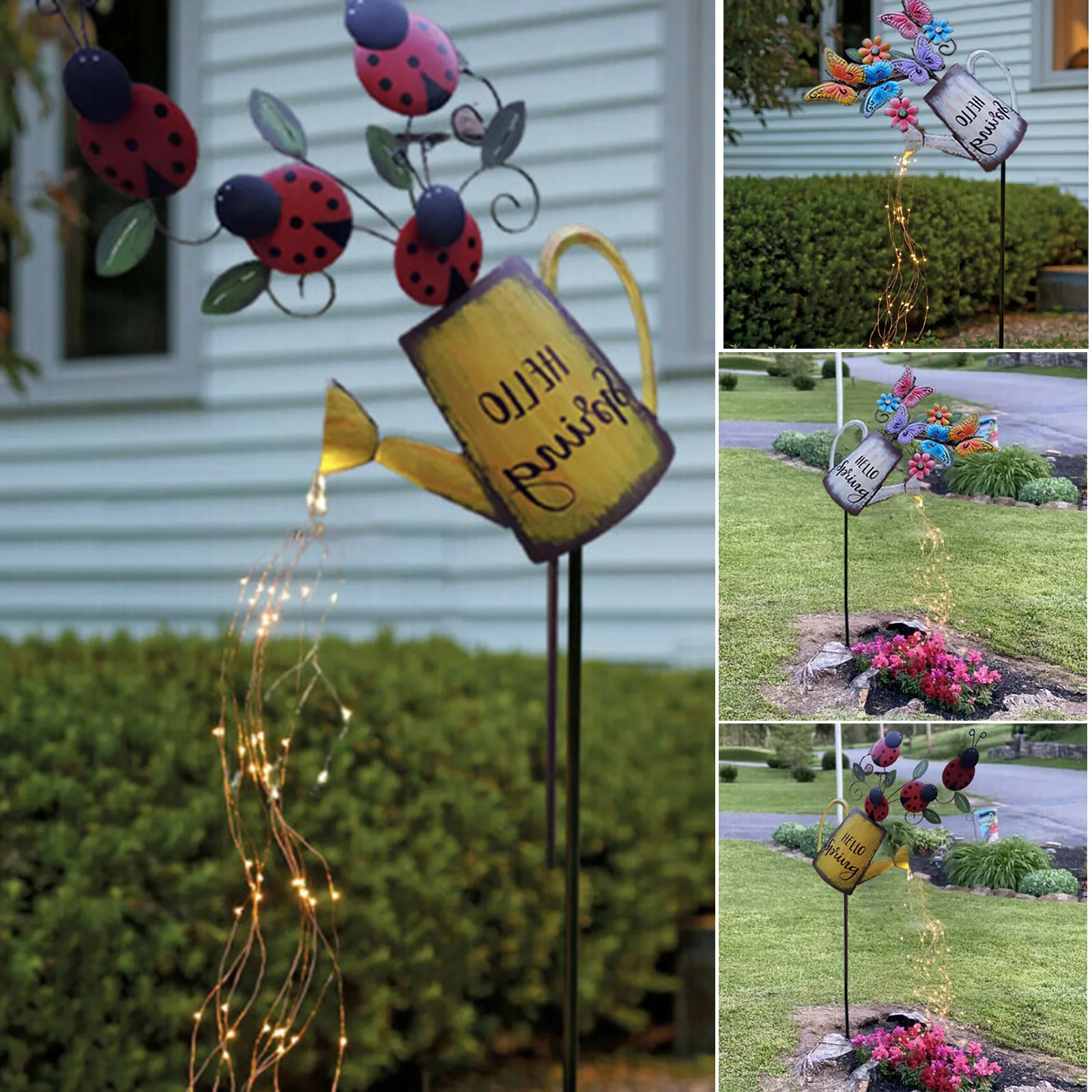 

2D Watering Can Fairy Light for Garden Ladybugs/Butterflies Help Watering the Plant Outdoor Ornamental Plant Decor NIN66
