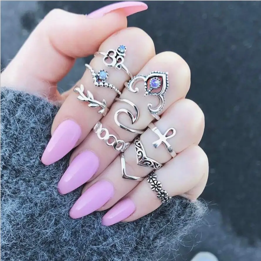 17 шт./компл. простой дизайн круглые кольца золотого цвета набор для женщин ручная