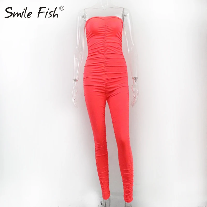 

Stretchy Lady Bodycon Rompers Wrinkled Club Overall Sexy Women Strapless Skinny Jumpsuits Chic Long Pants Stacked Jumpsuit G1855