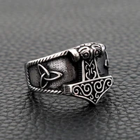 vintage thors hammer norse viking ring for men viking stainless steel celtics knot ring viking norse jewelry gifts dropshipping