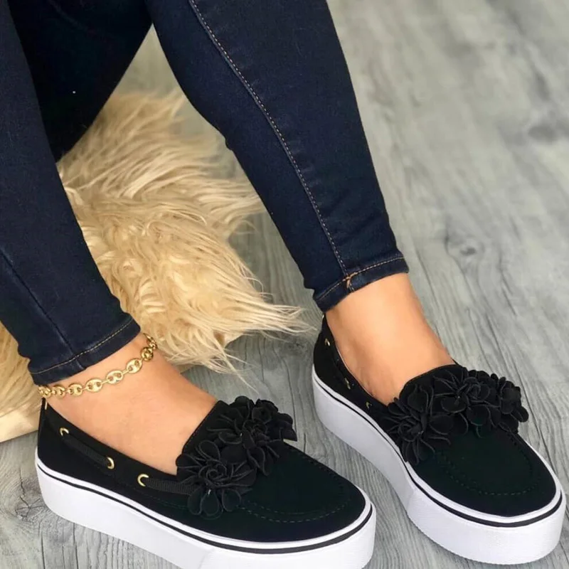 Women Sneakers Canvas Shoes Woman Loafers Slip On Round Toe Thick Sole Fashion Flowers Platform Ladies WSH3413 | Обувь