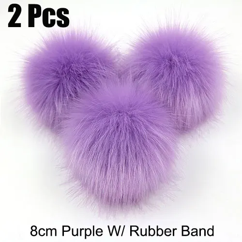 8cm Purple 2 шт Искусственный Енот Искусственный мех помпон 10 см шар W/нажмите кнопку 8 см шар W/резиновая лента пушистый помпон кулон шапки одежда шляпа-сумка для обуви - Цвет: 8cm Purple