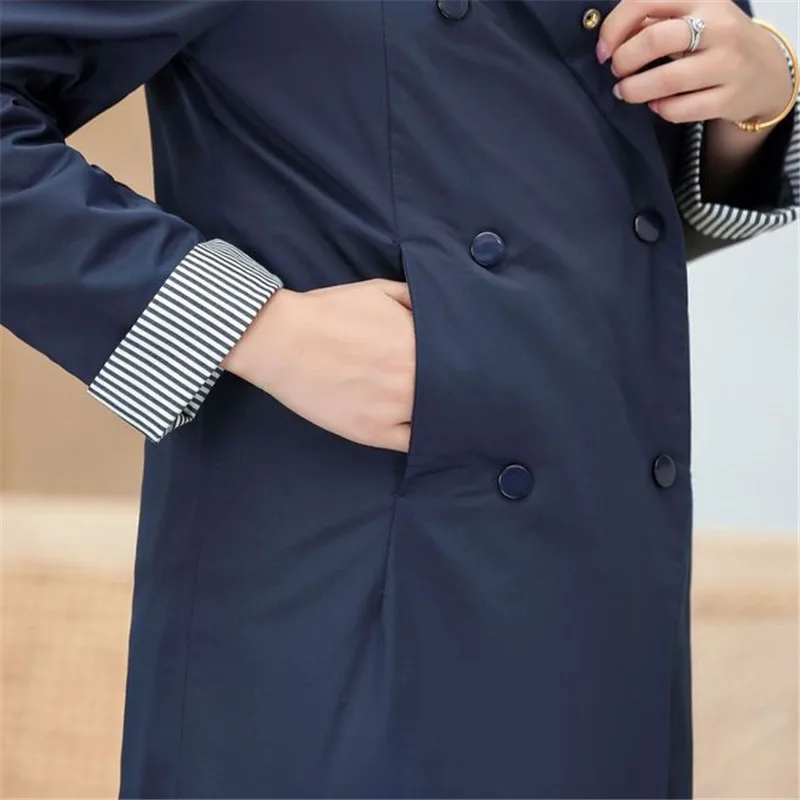 Ветровка женская средней длины двубортный Тренч Свободное пальто модное большие