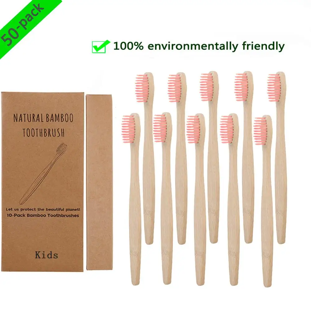 kids pink 4 цвета 50 шт./лот зубная щетка из натурального бамбука уход за полостью рта ИНСТРУМЕНТ для здоровья экологически мягкая щетина белые зубные щетки - Цвет: kids pink