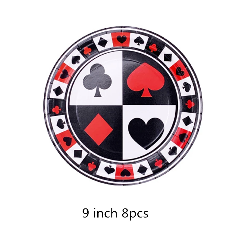 8pcs 9inch plate Вечерние принадлежности для украшения игральных карт, одноразовые столовые приборы, набор баннеров, воздушных шаров для взрослых, игрушки для покера, вечерние украшения - Цвет: 8pcs 9inch plate