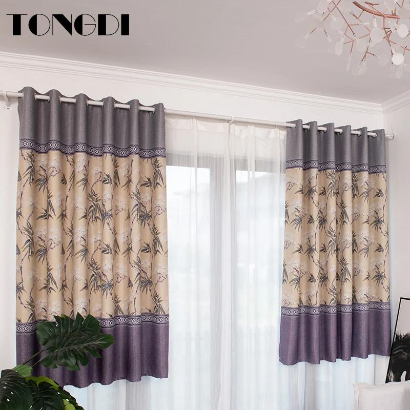 Элегантные затемненные шторы TONGDI с принтом в виде бамбуковых листьев