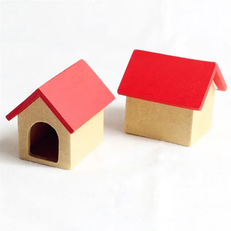 2pcs Mini Wooden Doghouse Photograph Model Creative Adornment Miniature Toy House Accessories (House+Dog Random Dog Pattern) | Игрушки и