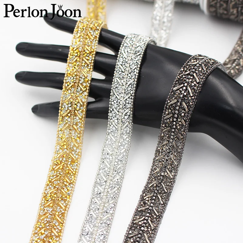 1 yard New 1.8cm Wide gold gue Rhinestone Tape Hot Crystal Webbing Geometric Design Clothing Decoration Accessories TR056 | Дом и сад