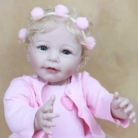 55 cm soft silicone reborn baby lisa girl doll toy lifelike cloth body realistic 22 inch blonde hair princess pink dress bebe