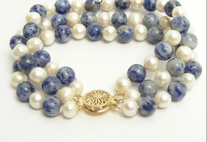 

Genuine 3row round white FW pearl stone bracelet