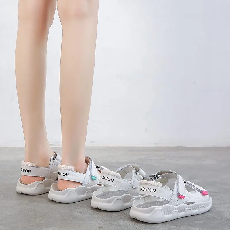 

2021 Sandals Black Shoes for Women Summer Heels Soft New Beige Comfort Girls Sports Flat Low Basic Hook & Loop PU Scandals Soli