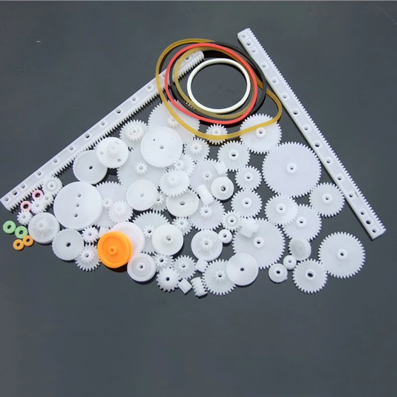 75PCS Plastic Gears Set DIY Assembly Toy Rack Pulley Belt Teeth Worm Band Wheel Sector Crown for Helicopter Robot Car Parts | Игрушки и