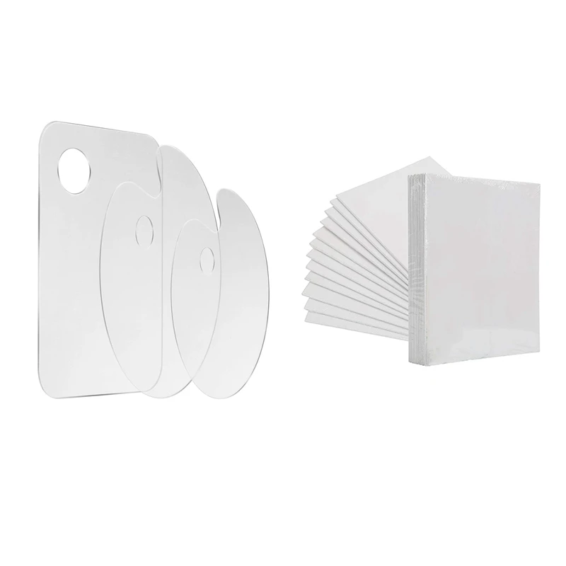 

3Pcs Acrylic Paint Palette Clear Art Palette with 12Pcs Inch Painting Canvas Board-Value Pack-Artist Canvas Board