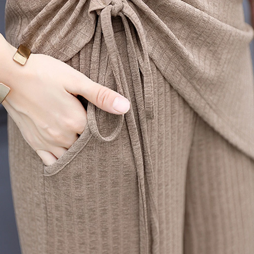 

Hot 3Pcs/Set Solid Color Women Knit Side Bandage Tank Top Pants Long Sleeve Cardigan Size M-3XL (Tank Top 1 ,Pants1 ,Cardigan1)
