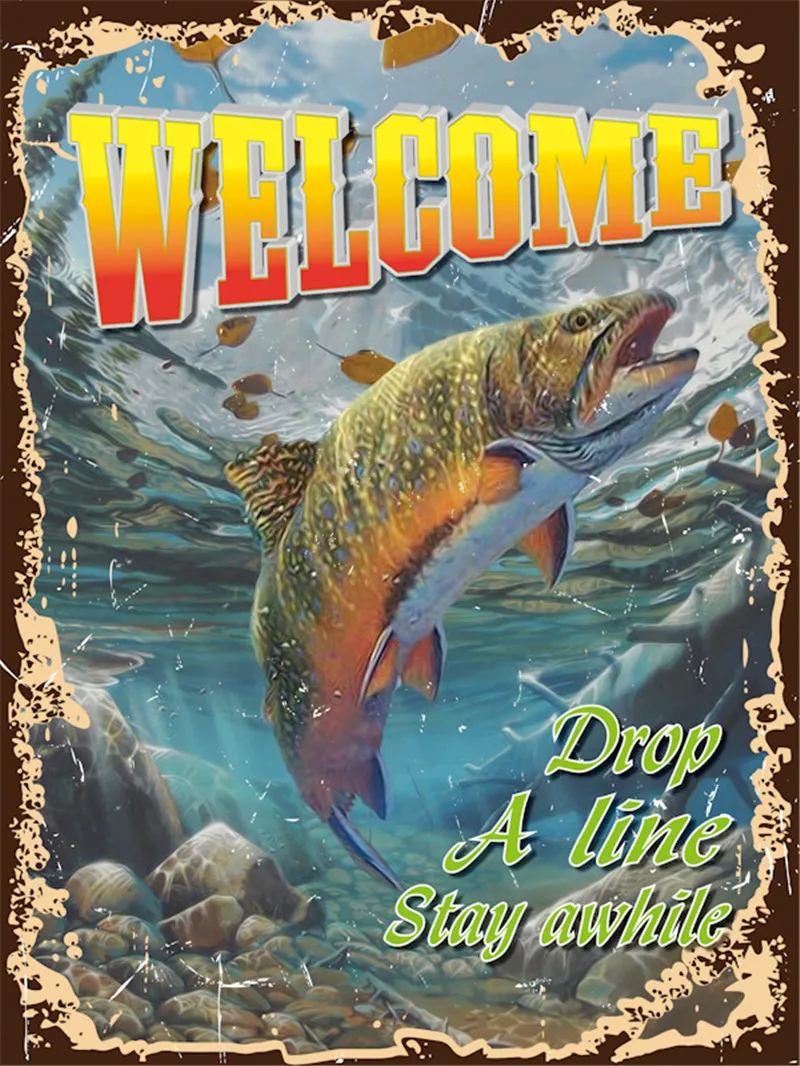 

Vintage Metal Plate Metal Wall Decor Tin Sign Mancave Decoration Fish Birds Deer Home Living Room Decoration Dogs Movie Poster