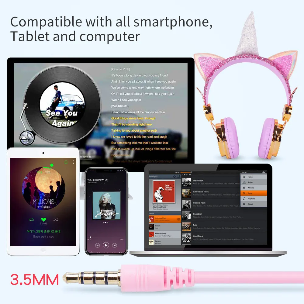 QMEOW милые наушники с единорогом 3 5 мм проводные микрофоном для девочек