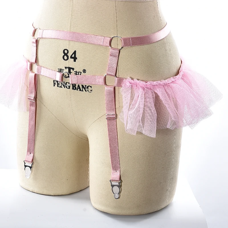 Женская розовая кружевная портупея для тела Готический Пояс чулок в стиле панк