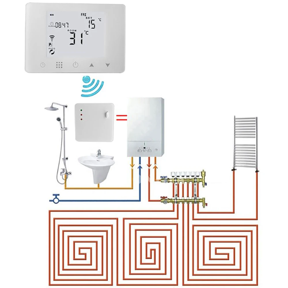 Беспроводной комнатный термостат RF для газового котла подогрева воды пола пульт