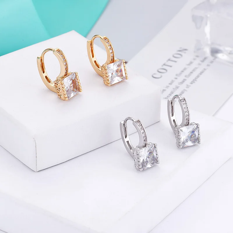 MAIKALE Simple Round Stud Earrings Square Cubic Zirconia Gold Copper Circle Korean for Women Party Jewelry Gifts | Украшения и