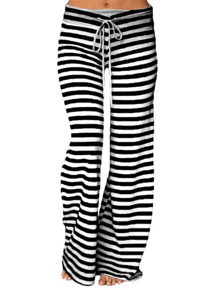 

The new 2020 women's fashion stripe wide-leg band and high-waisted gym loose-fitting long pants