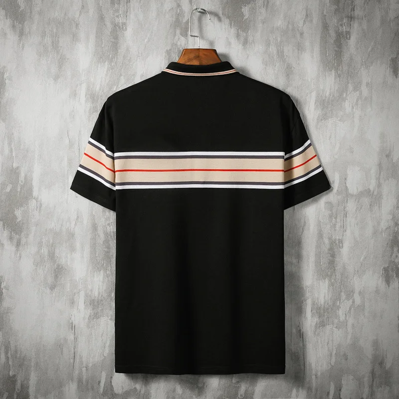 

New Arrival Fashion Mercerized Cotton Summer Men Short Sleeve Extra Large Loose Stripe Knitted T Shirt Plus Size XL-6XL 7XL 8XL