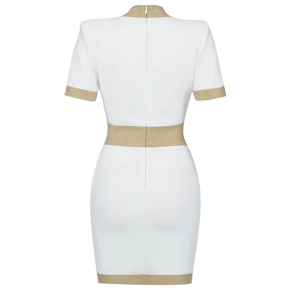 

2021 New Summer Women'S Sexy Deep V-Neck Short-Sleeved Button Tight Mini Bandage Dress Bodycon Celebrity Club High Street Dress
