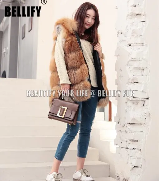 Британский Лондон Стиль роскошные женские натуральный красный жилет с лисьим