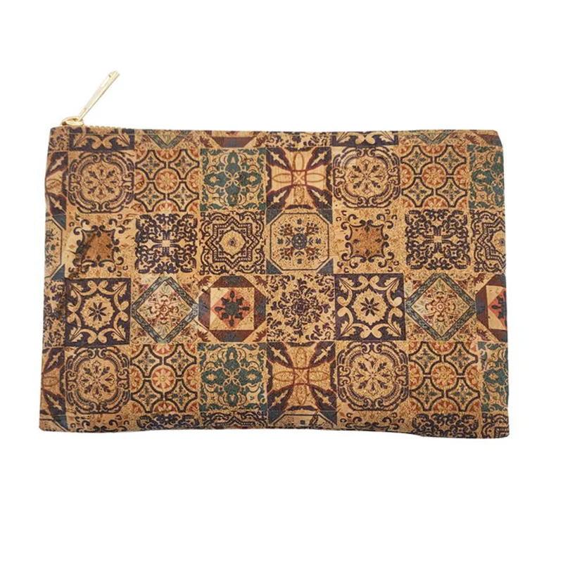 

Cork Clutch Bag Natural Wooden Zipper Pouch Oak Portugal Tile Pattern Envelope Purse Butterfly Handbags Women Cosmetic Bags W808