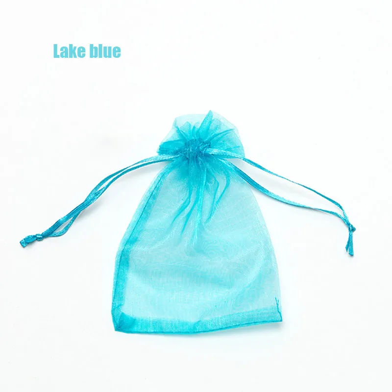 lake blue 100 шт., 22 цвета, 7x9, 9x12 см, 10x15, 13x18 см, сумки из органзы, упаковка для ювелирных изделий, сумки для свадебной вечеринки, упаковка для ювелирных изделий, дисплей и пакеты - Цвет: lake blue